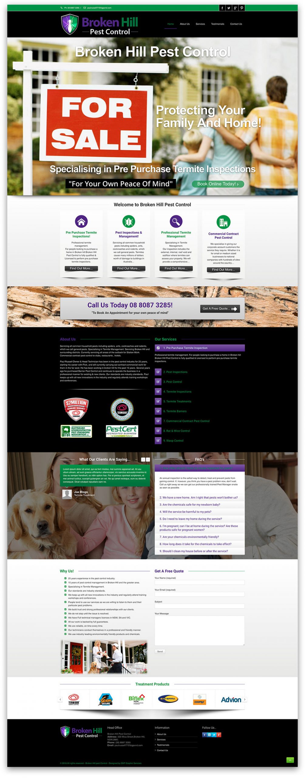 Broken Hill Pest Control Website deigned & built by GNT Graphic Services