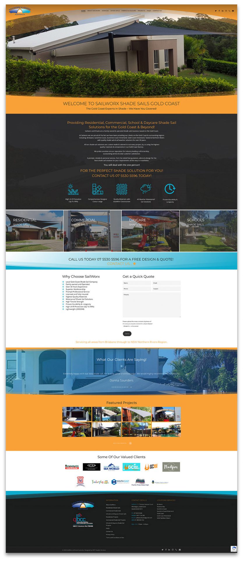 Sailworx Shade Sails Website deigned & built by GNT Graphic Services
